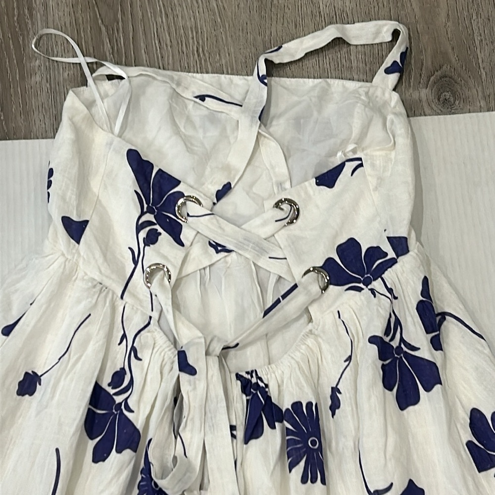 Petal & Pup White Maxi Dress with Blue Floral Print - Picture 9 of 15